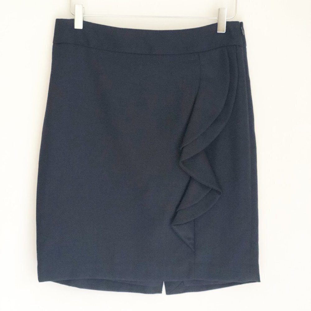 NWT The Limited Pencil Skirt Women's Size 6 Navy Blue Ruffled Midi Workwear